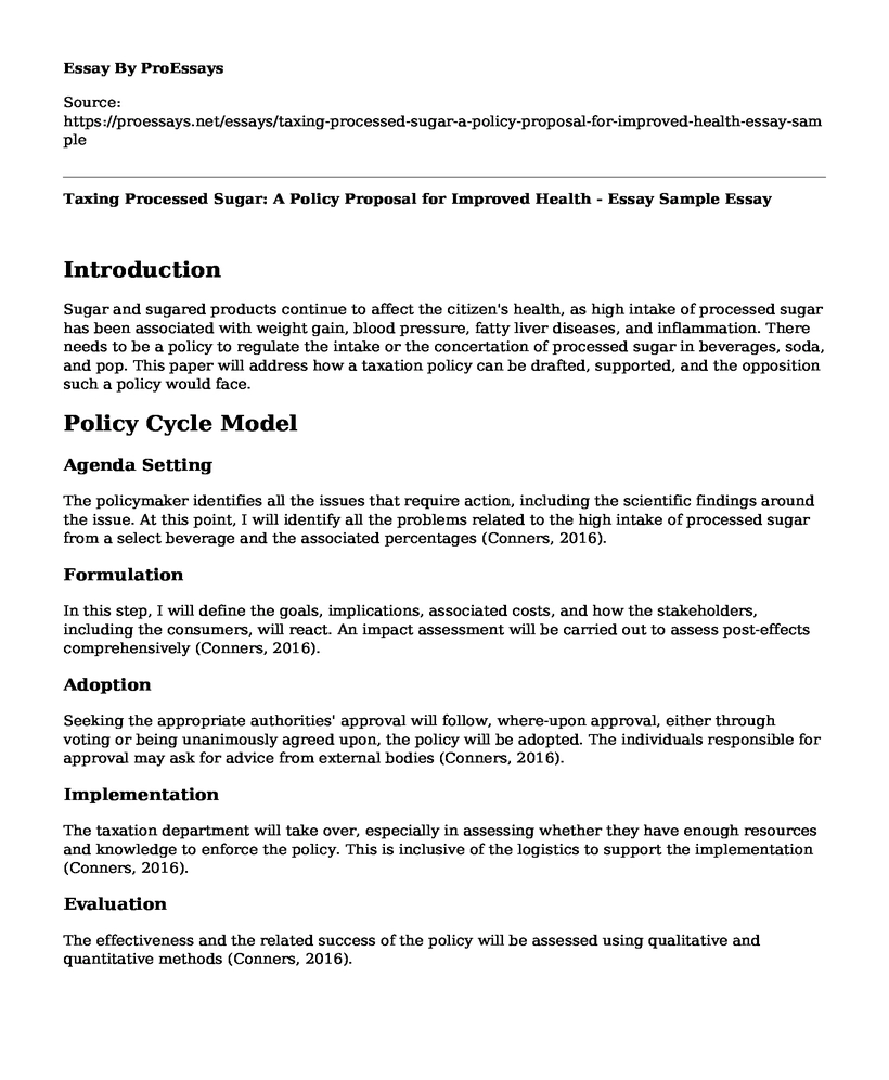 Taxing Processed Sugar: A Policy Proposal for Improved Health - Essay Sample