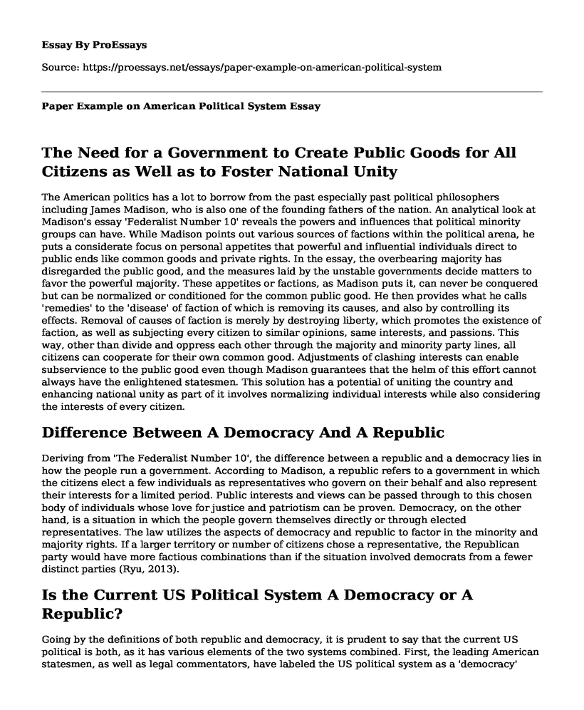 Paper Example on American Political System