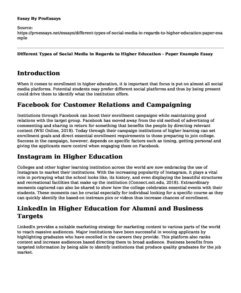 Different Types of Social Media in Regards to Higher Education - Paper Example