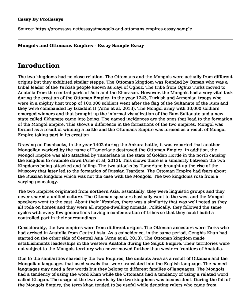 Mongols and Ottomans Empires - Essay Sample