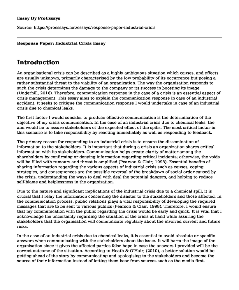 Response Paper: Industrial Crisis