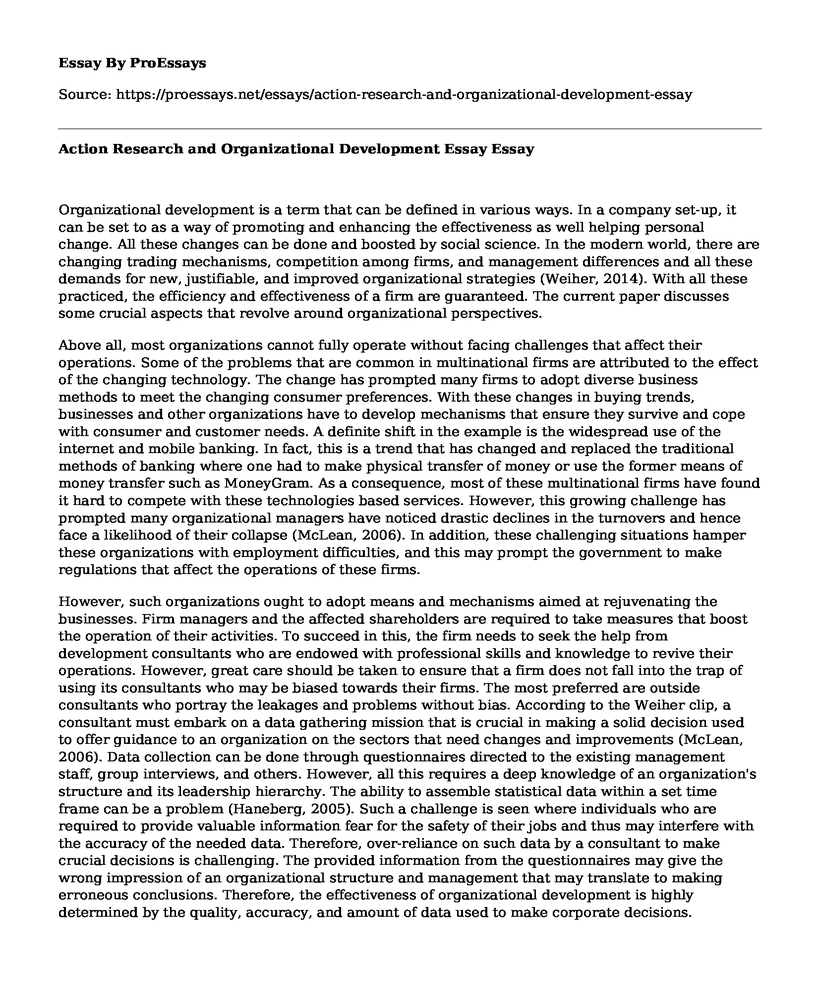 Action Research and Organizational Development Essay