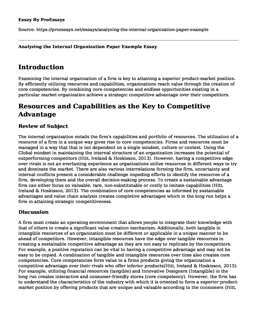 Analyzing the Internal Organization Paper Example
