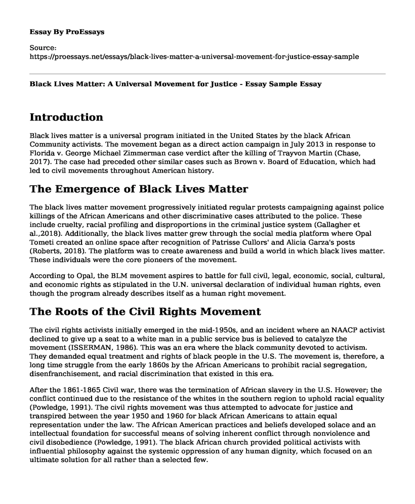 Black Lives Matter: A Universal Movement for Justice - Essay Sample