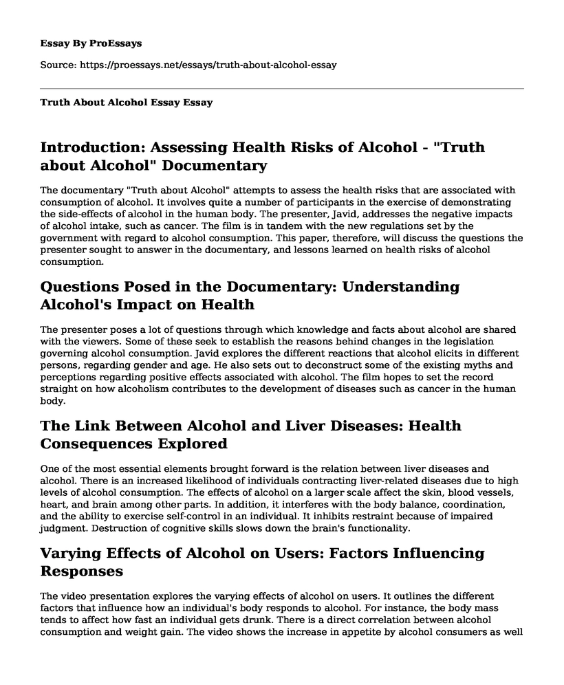 Truth About Alcohol Essay