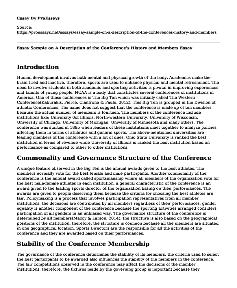 Essay Sample on A Description of the Conference's History and Members