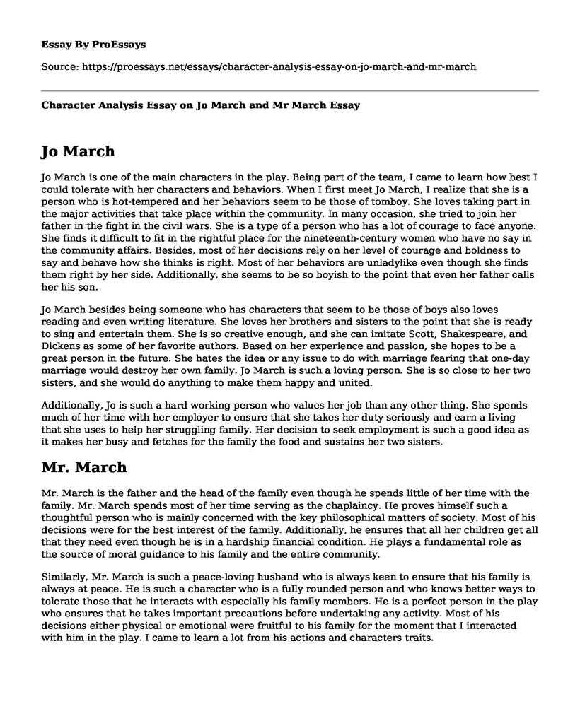 Character Analysis Essay on Jo March and Mr March