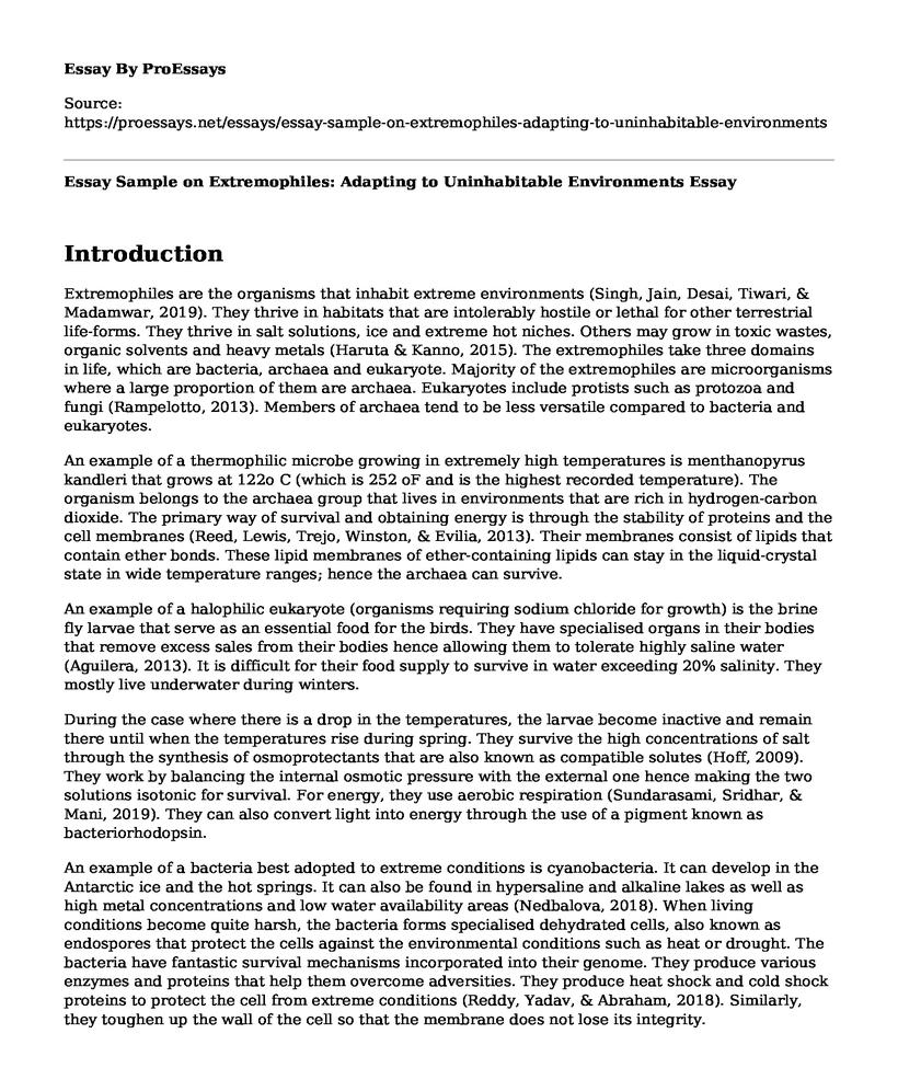 Essay Sample on Extremophiles: Adapting to Uninhabitable Environments