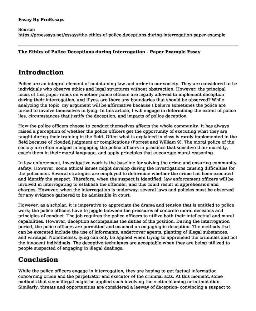 The Ethics of Police Deceptions during Interrogation - Paper Example