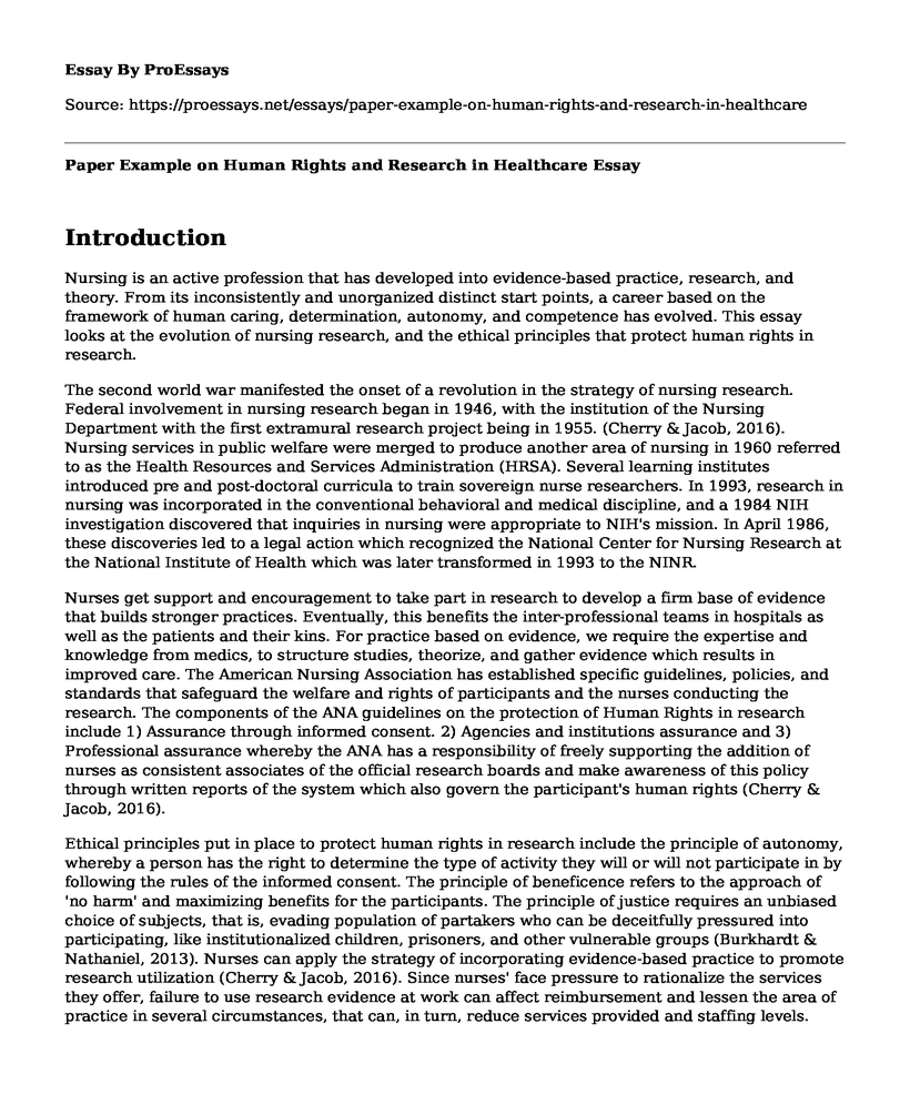 Paper Example on Human Rights and Research in Healthcare