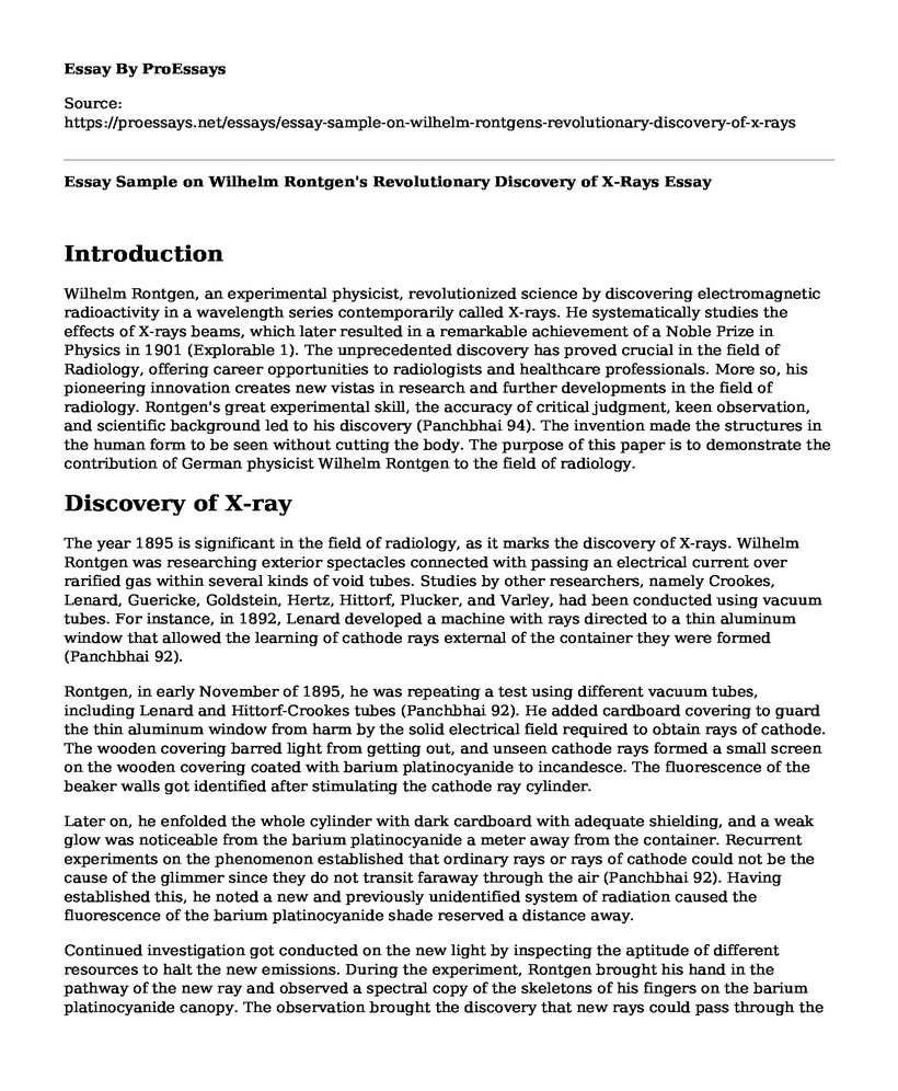 Essay Sample on Wilhelm Rontgen's Revolutionary Discovery of X-Rays