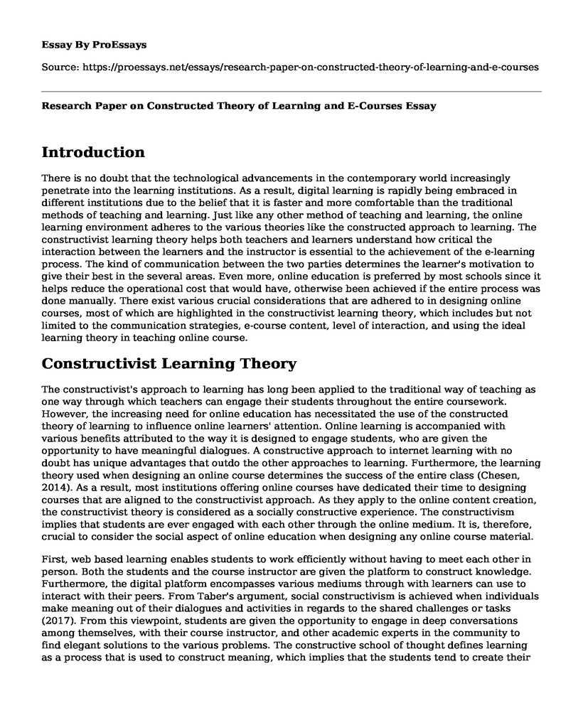 Research Paper on Constructed Theory of Learning and E-Courses