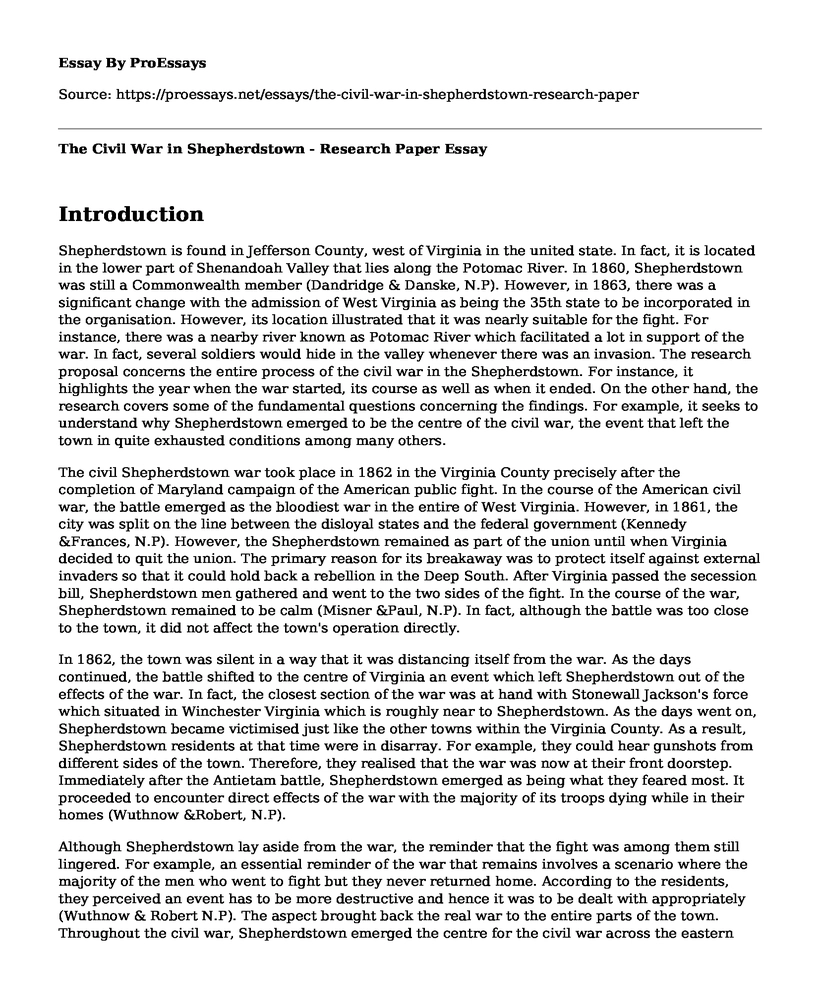 The Civil War in Shepherdstown - Research Paper