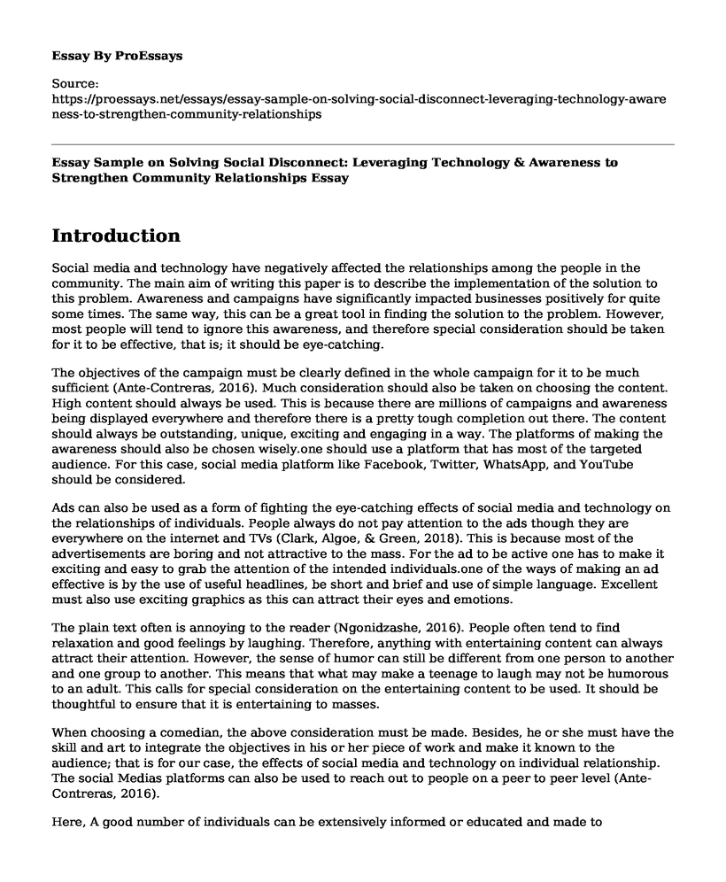 Essay Sample on Solving Social Disconnect: Leveraging Technology & Awareness to Strengthen Community Relationships
