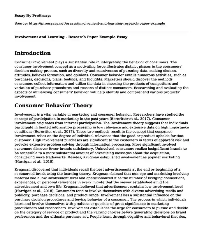 Involvement and Learning - Research Paper Example
