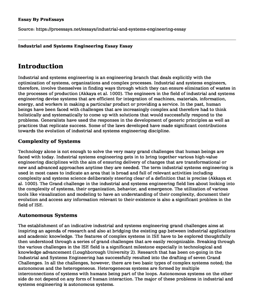 Industrial and Systems Engineering Essay