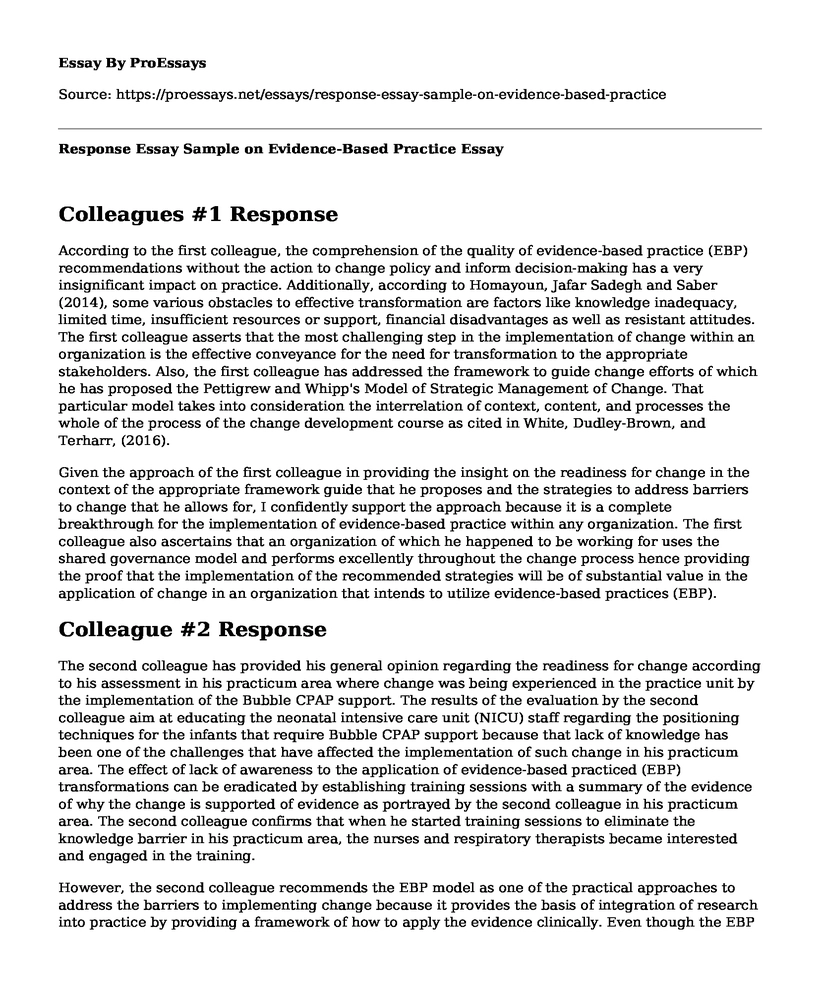 Response Essay Sample on Evidence-Based Practice