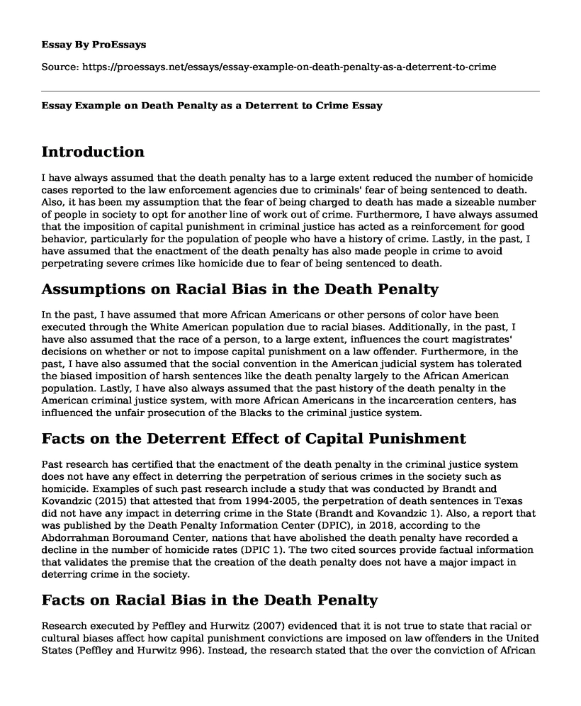 Essay Example on Death Penalty as a Deterrent to Crime
