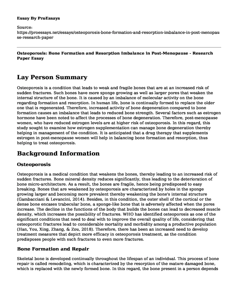 Osteoporosis: Bone Formation and Resorption Imbalance in Post-Menopause - Research Paper
