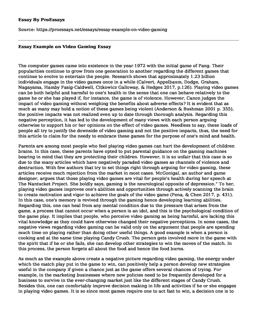 Essay Example on Video Gaming