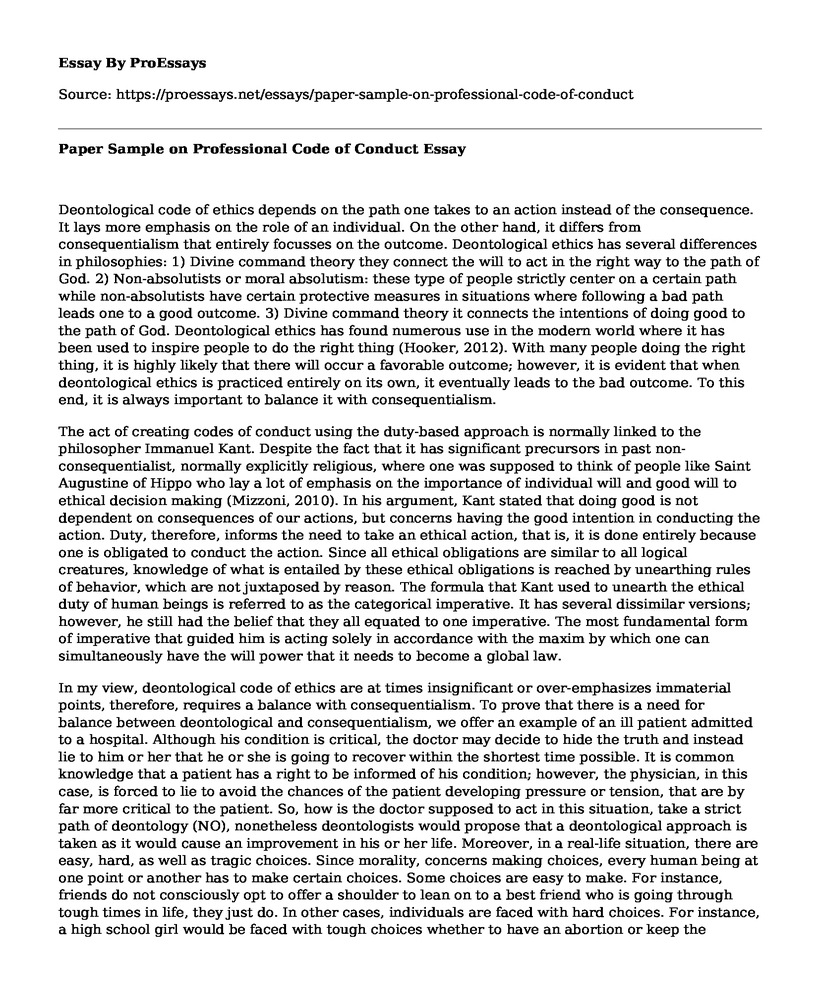 Paper Sample on Professional Code of Conduct
