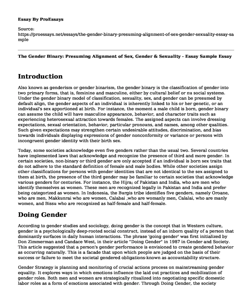 The Gender Binary: Presuming Alignment of Sex, Gender & Sexuality - Essay Sample