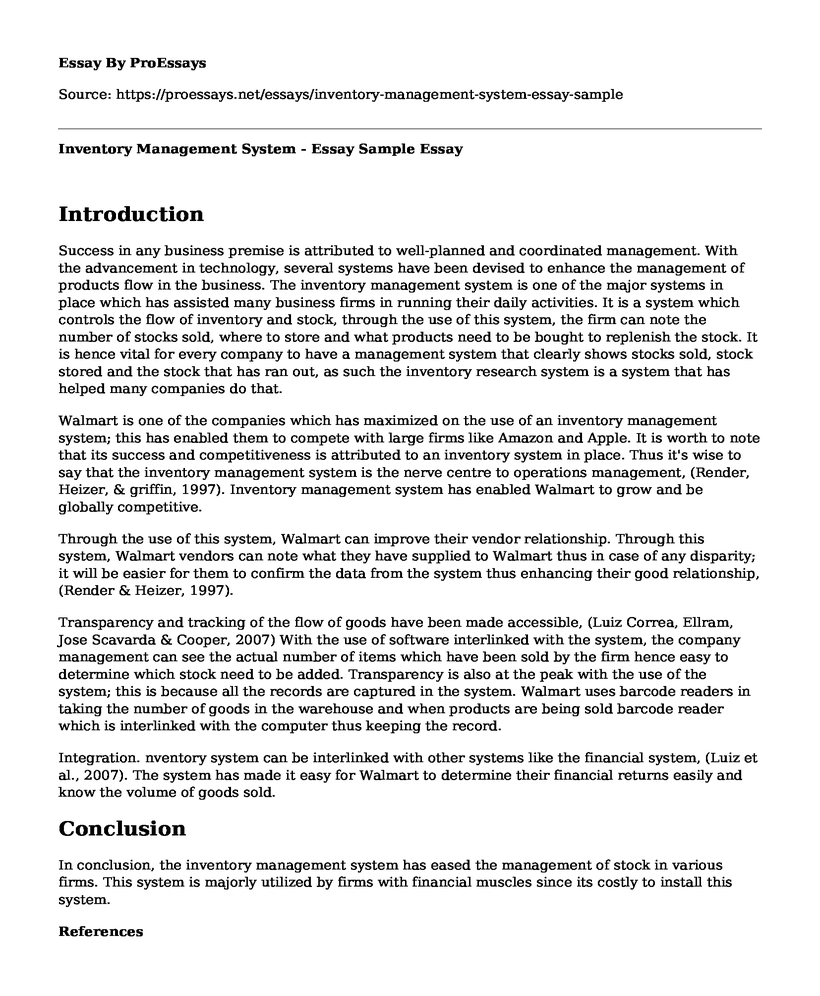 Inventory Management System - Essay Sample