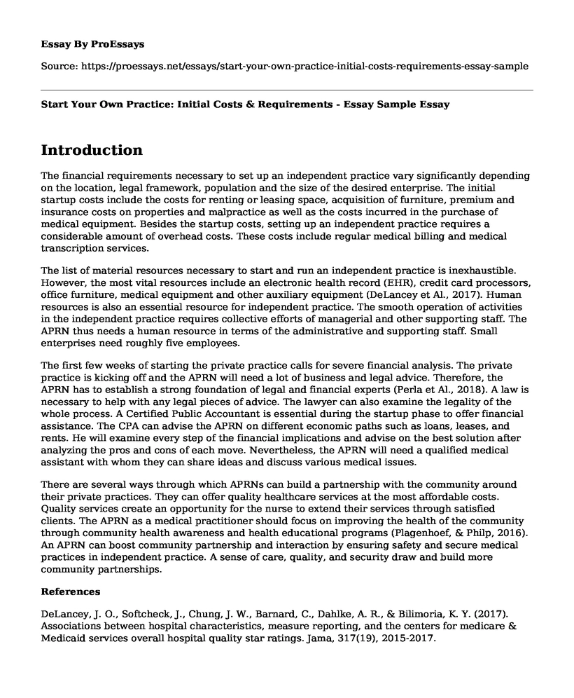 Start Your Own Practice: Initial Costs & Requirements - Essay Sample