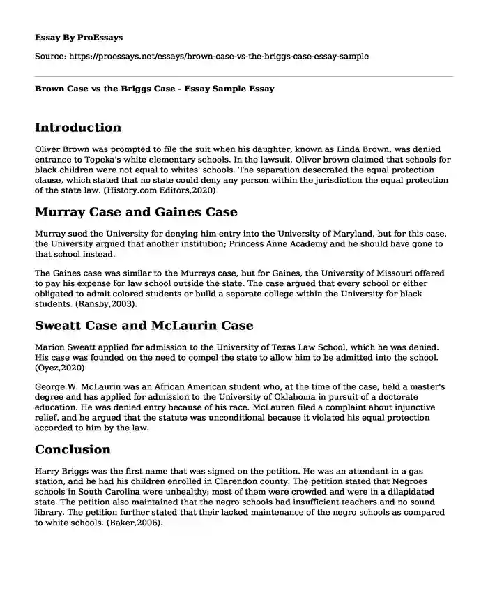 Brown Case vs the Briggs Case - Essay Sample
