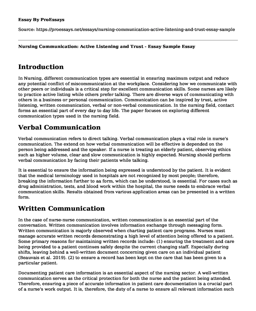 Nursing Communication: Active Listening and Trust - Essay Sample