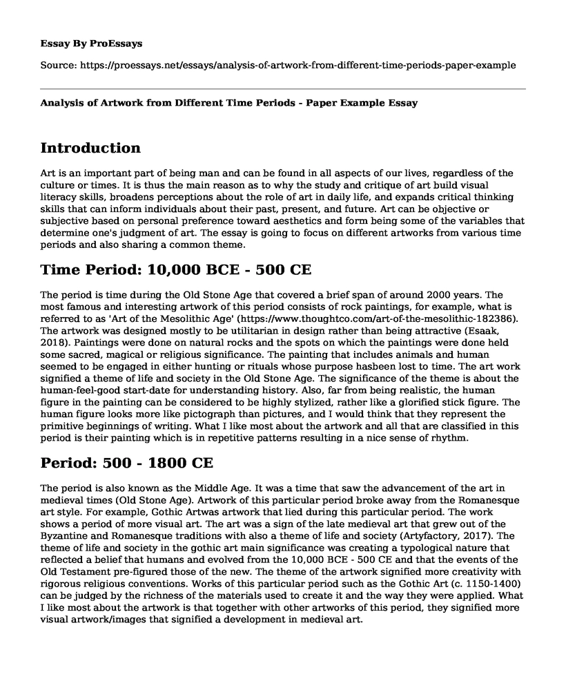 Analysis of Artwork from Different Time Periods - Paper Example