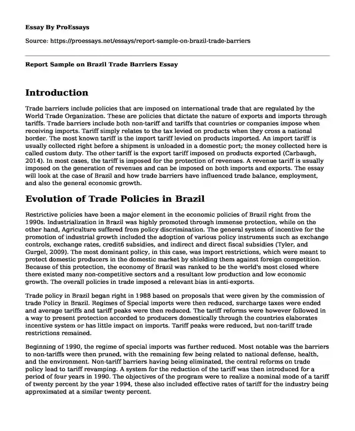 Report Sample on Brazil Trade Barriers