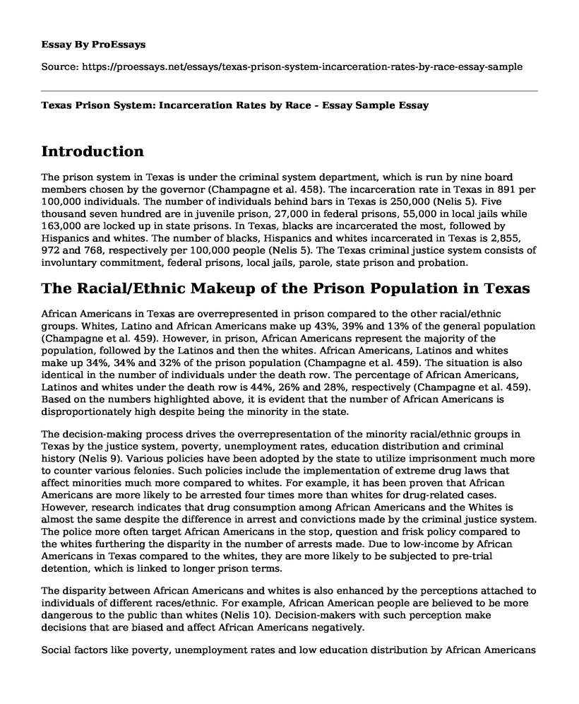 Texas Prison System: Incarceration Rates by Race - Essay Sample