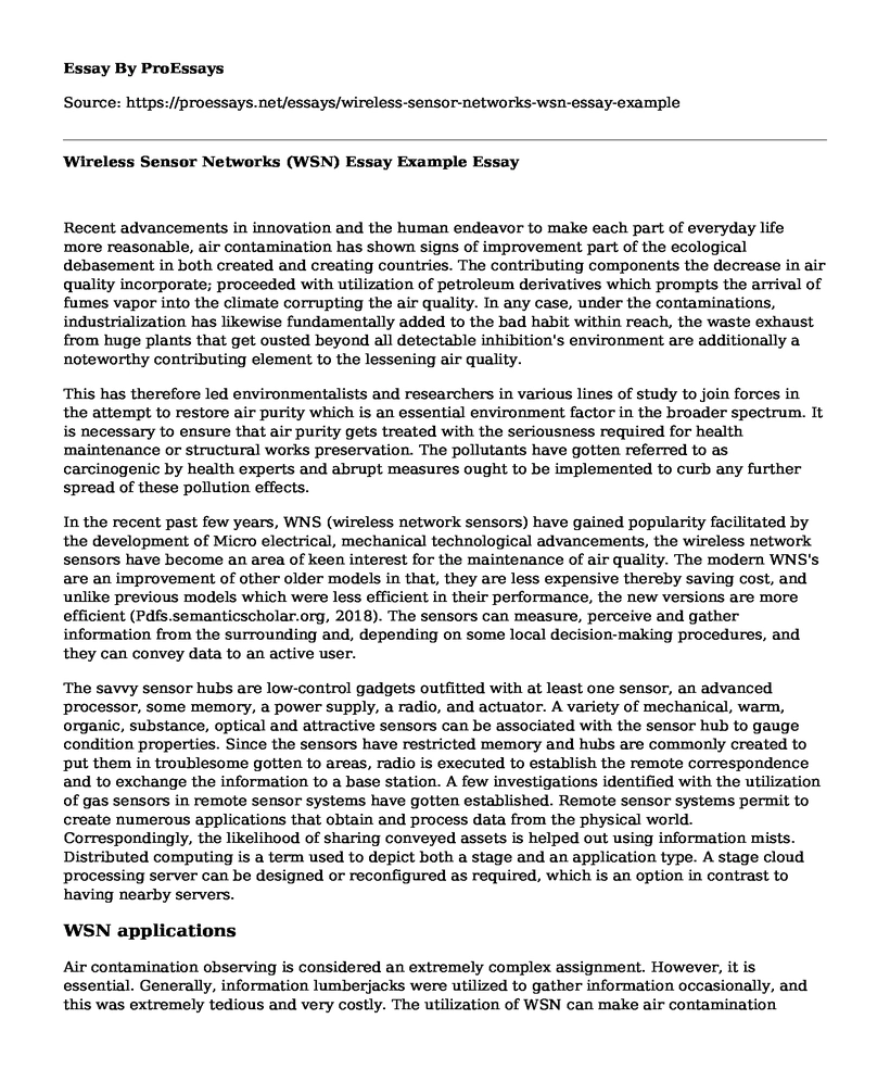 Wireless Sensor Networks (WSN) Essay Example