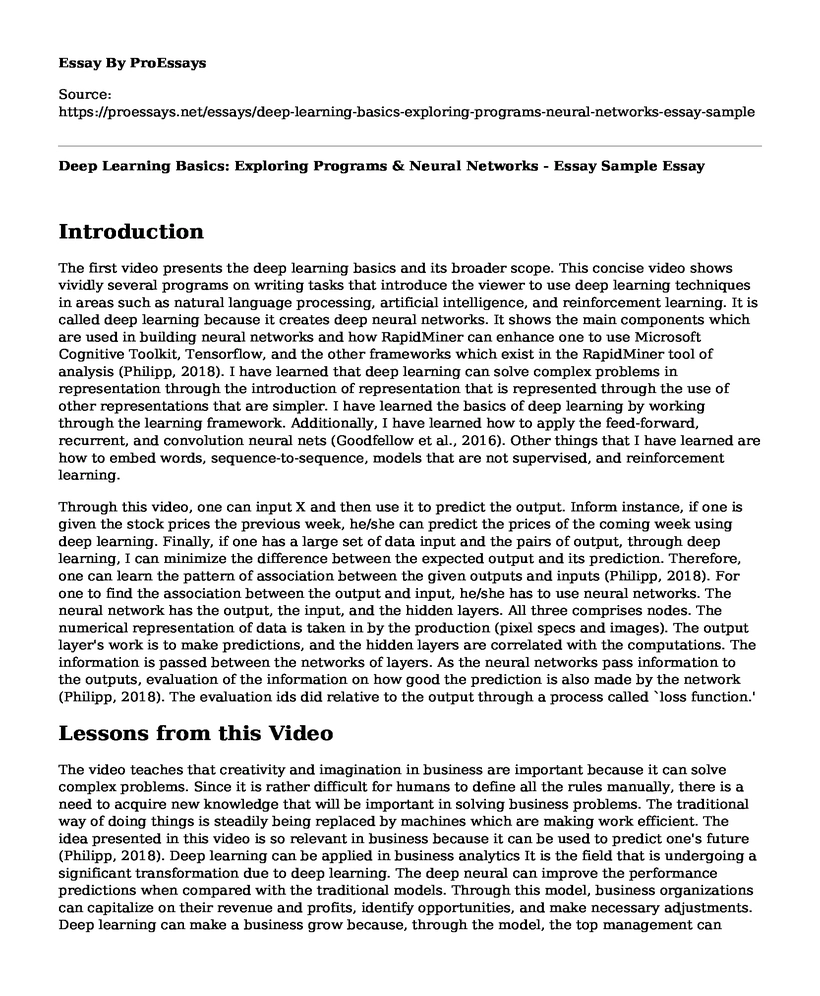 Deep Learning Basics: Exploring Programs & Neural Networks - Essay Sample