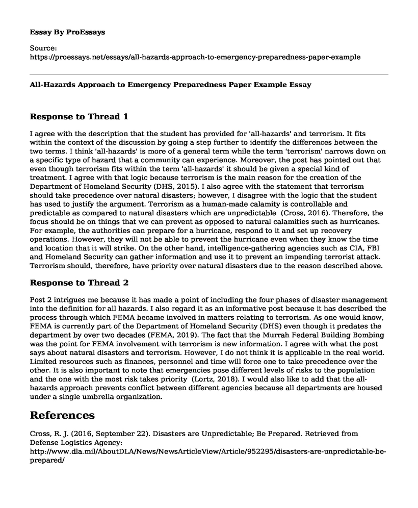 All-Hazards Approach to Emergency Preparedness Paper Example