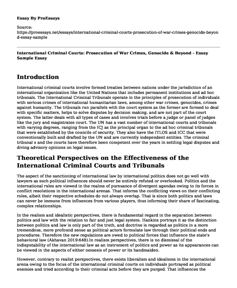 International Criminal Courts: Prosecution of War Crimes, Genocide & Beyond - Essay Sample