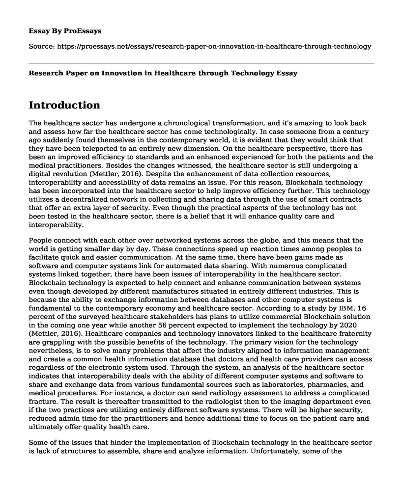 Research Paper on Innovation in Healthcare through Technology