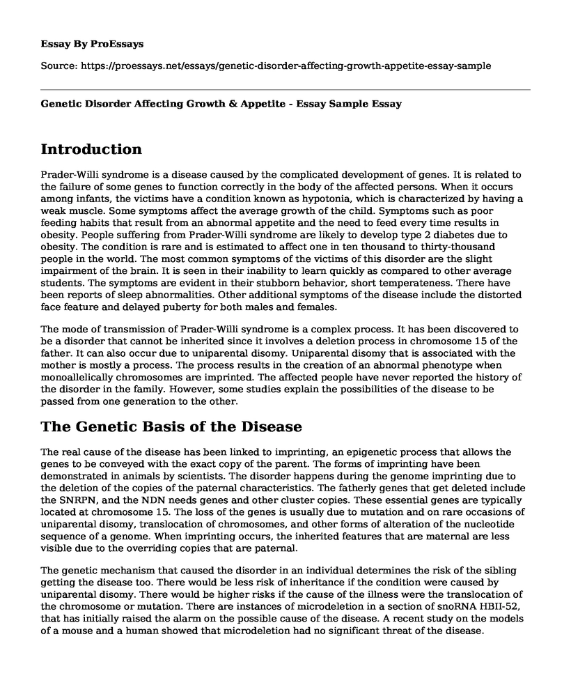 Genetic Disorder Affecting Growth & Appetite - Essay Sample