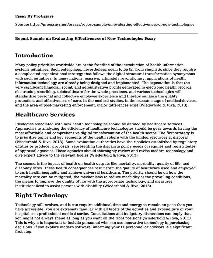 Report Sample on Evaluating Effectiveness of New Technologies