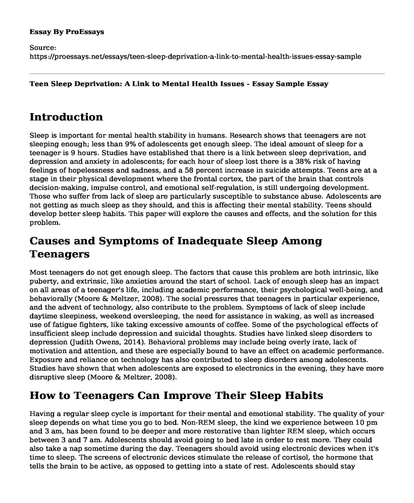 Teen Sleep Deprivation: A Link to Mental Health Issues - Essay Sample