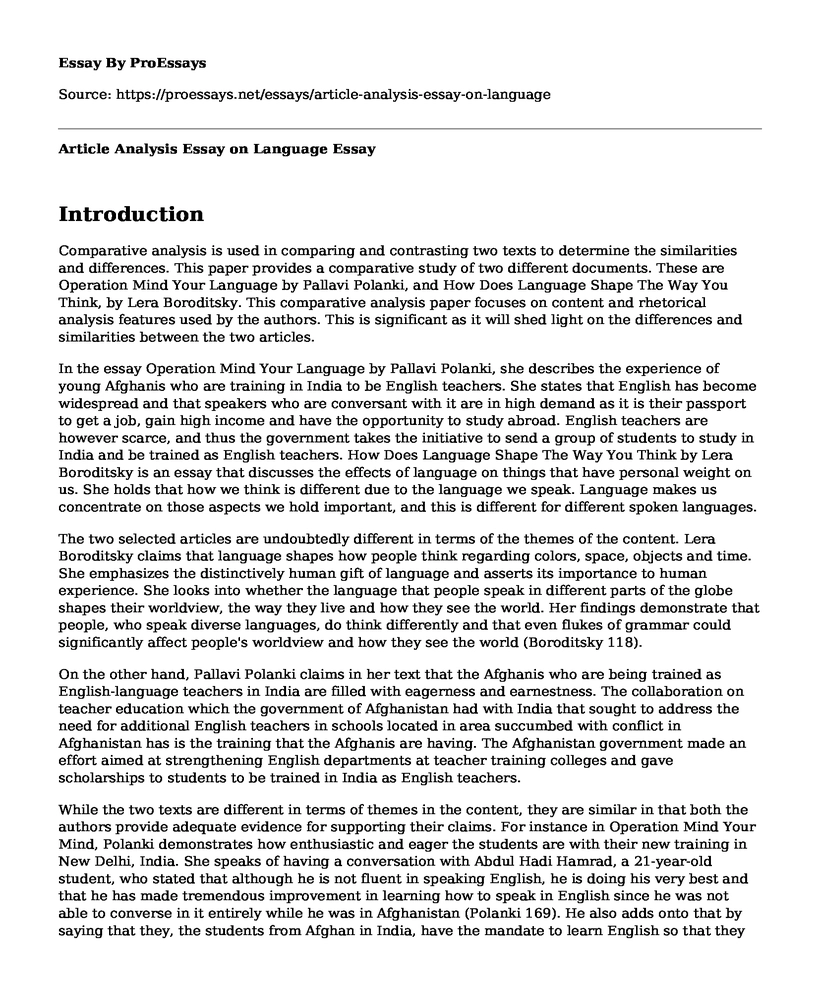 Article Analysis Essay on Language 