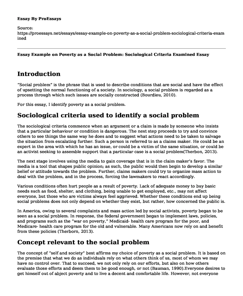 Essay Example on Poverty as a Social Problem: Sociological Criteria Examined