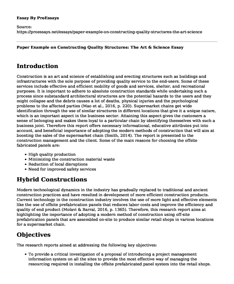 Paper Example on Constructing Quality Structures: The Art & Science