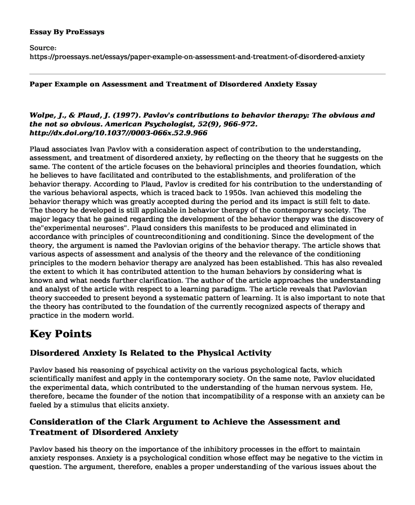 Paper Example on Assessment and Treatment of Disordered Anxiety