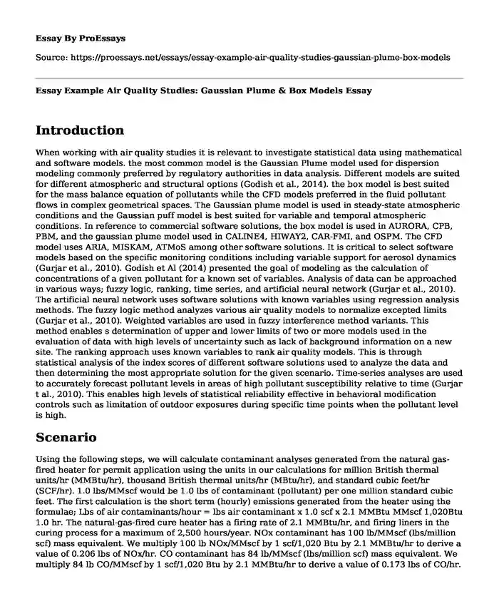 Essay Example Air Quality Studies: Gaussian Plume & Box Models