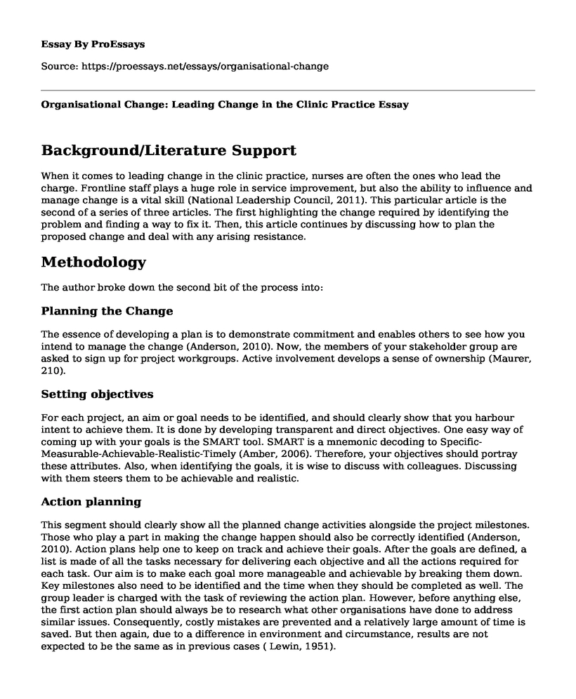Organisational Change: Leading Change in the Clinic Practice
