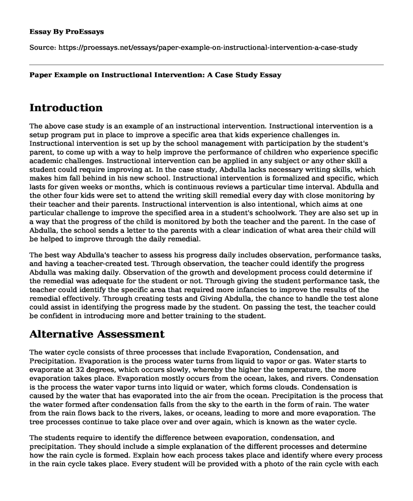 Paper Example on Instructional Intervention: A Case Study