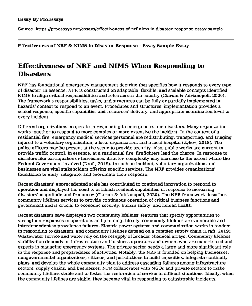 Effectiveness of NRF & NIMS in Disaster Response - Essay Sample