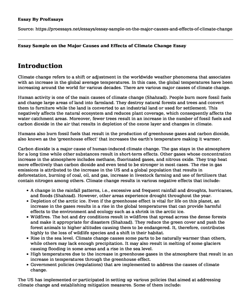 Essay Sample on the Major Causes and Effects of Climate Change